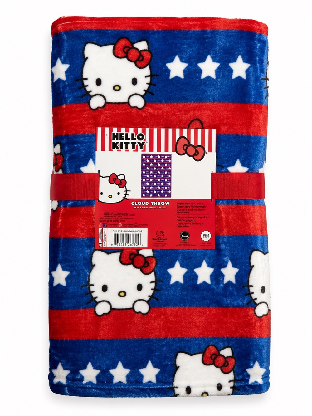 Hello Kitty Red & Blue Star Print Plush Throw Blanket